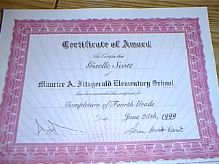 Giselle's graduation certificate