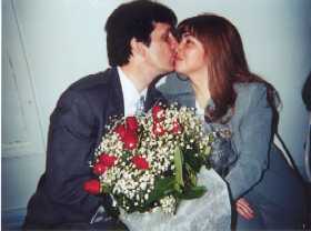 Robb and Meribel before their April 28, 2000, wedding ceremony at the Municipal Building, NYC
