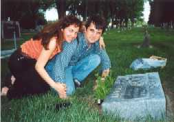 Honeymoon: Meribel and Robb planted flowers at his folks' grave, Sterling, KS
