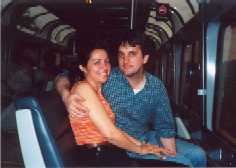 Honeymoon: Meribel and Robb on the train from Kansas back to NYC